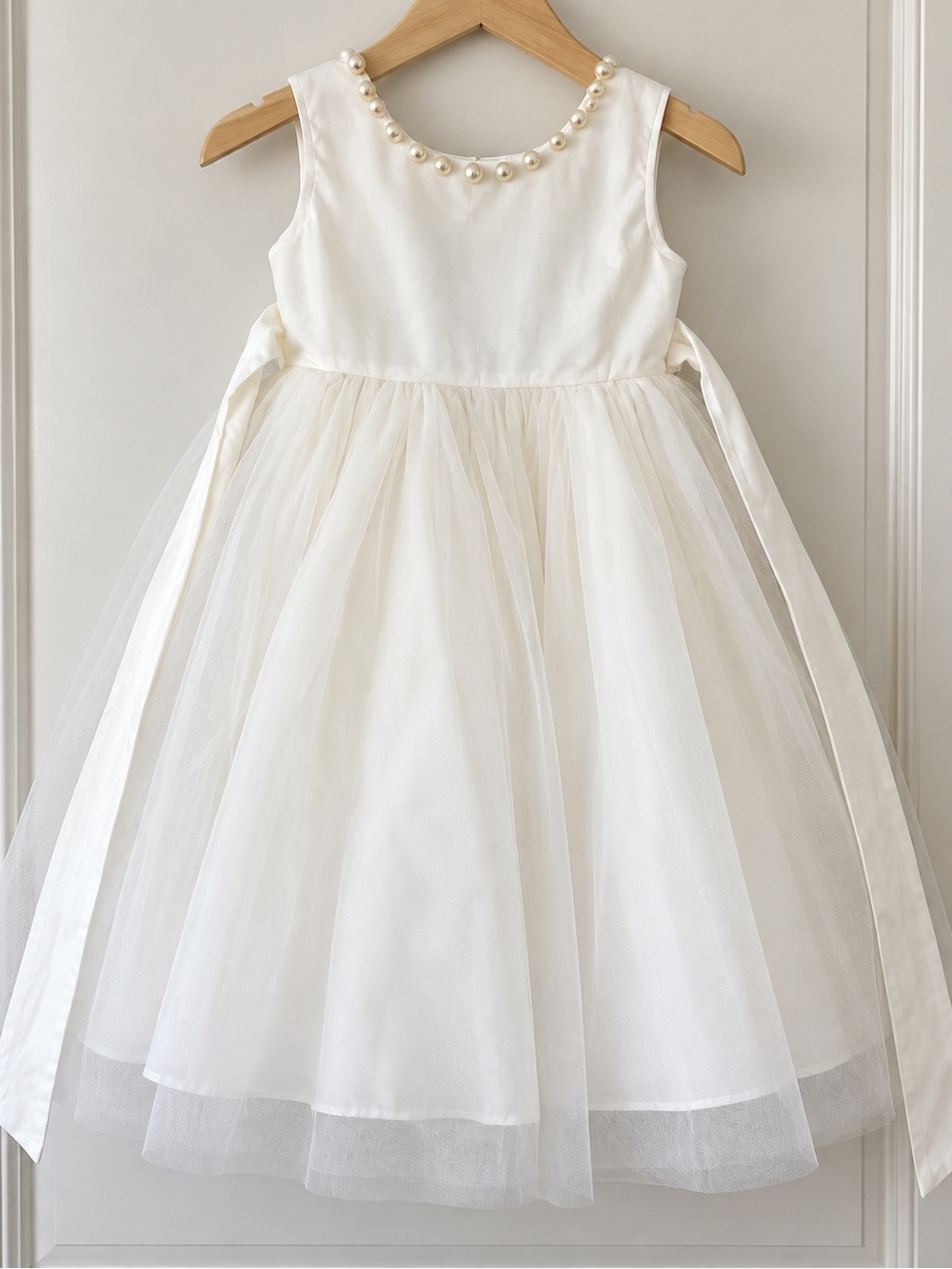 Only Little Once Girls Size 3 Ivory Pearl Tulle Flower Girl Dress